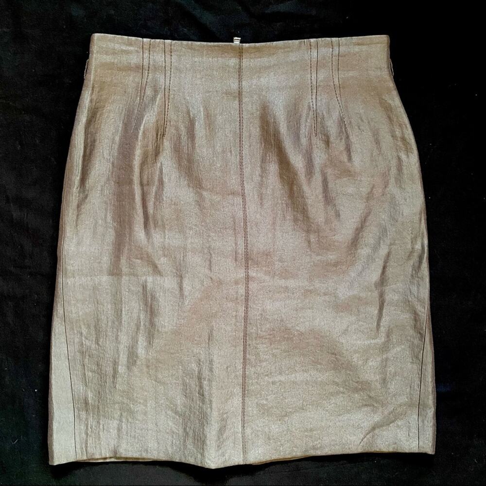 SHINE ON!! Ann Taylor Sparkly, High Sheen Pewter Colored A-Line Skirt Back Pleat